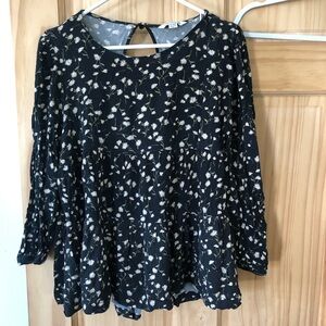 American Eagle Open Back Ruffle Tier Babydoll Top - Women's Sz M - Black Floral